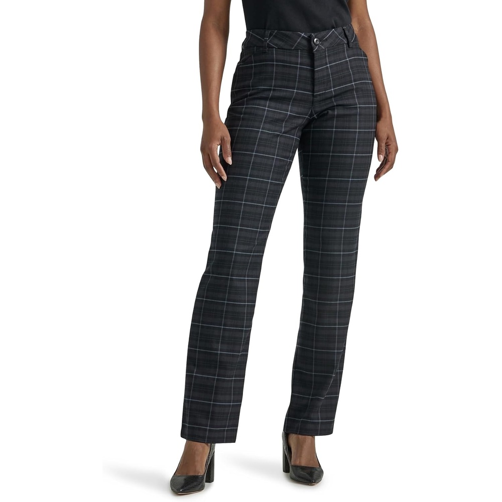 image:imageLee Womens Petite Wrinkle Free Relaxed Fit Straight Leg PantBlackCharcoal Plaid