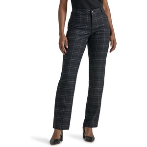 Lee Women’s Petite Wrinkle Free Relaxed Fit Straight Leg Pant(Black/Charcoal Plaid)
